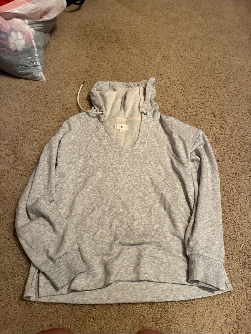 Lou & Grey Light Gray V-Neck Hooded Sweatshirt (XS)